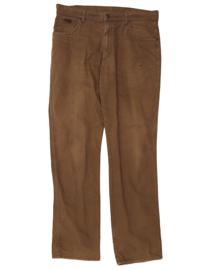 WRANGLER Mens Texas Stretch Straight Casual Trousers W36 L34 Brown Cotton