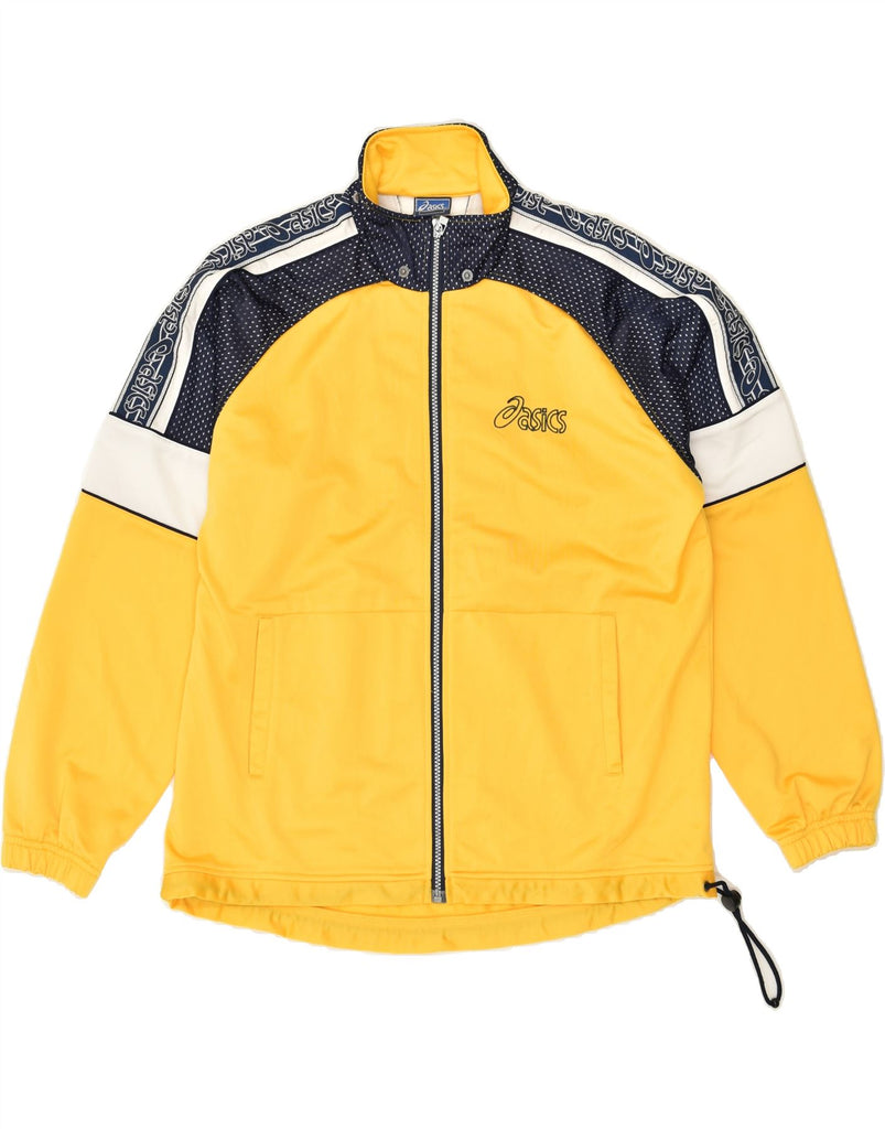 ASICS Mens Tracksuit Top Jacket Small Yellow Colourblock Polyester | Vintage Asics | Thrift | Second-Hand Asics | Used Clothing | Messina Hembry 