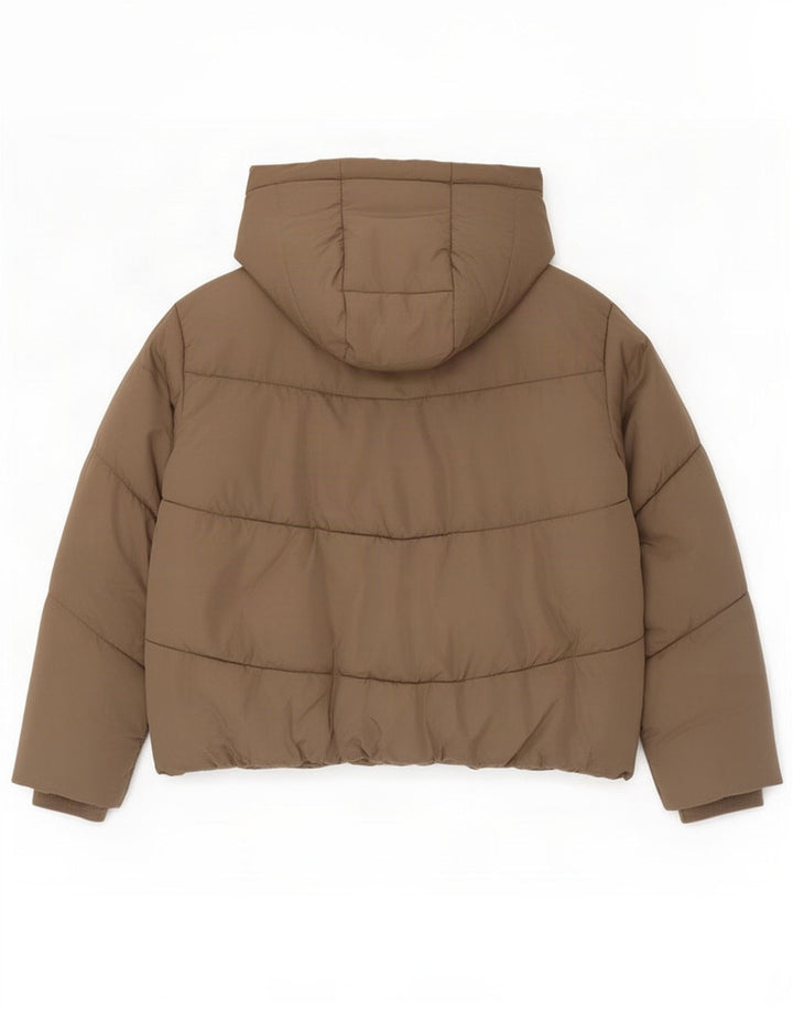 Zara Womens Hooded Oversized Padded Jacket UK 10 Small Brown Polyester