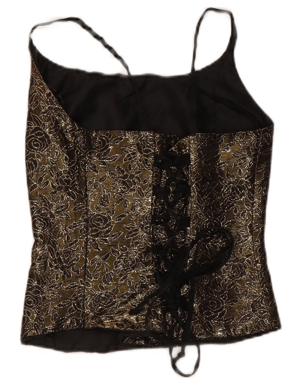 Vintage Womens Crop Corset Top US 2 XS Khaki Floral