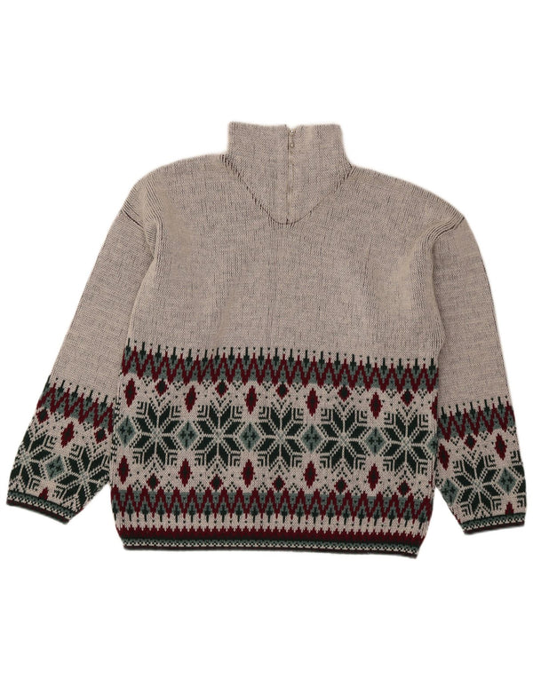 Vintage Mens Zip Neck Jumper Sweater Medium Grey Fair Isle
