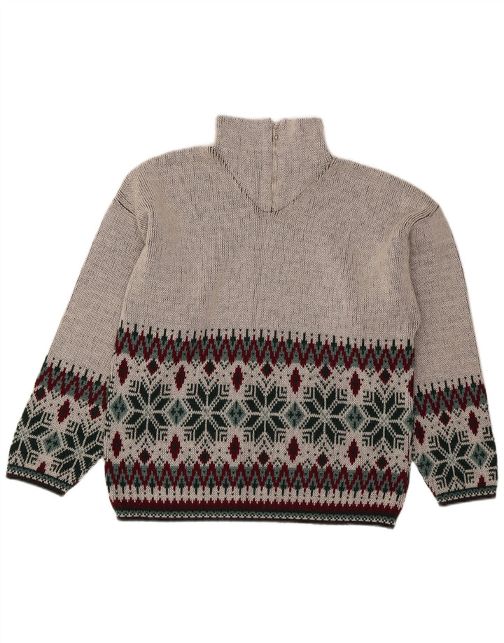 Vintage Mens Zip Neck Jumper Sweater Medium Grey Fair Isle