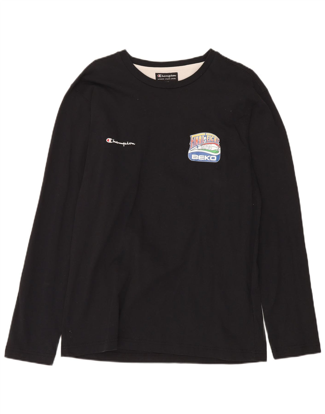 CHAMPION Mens Graphic Top Long Sleeve Large Black Cotton