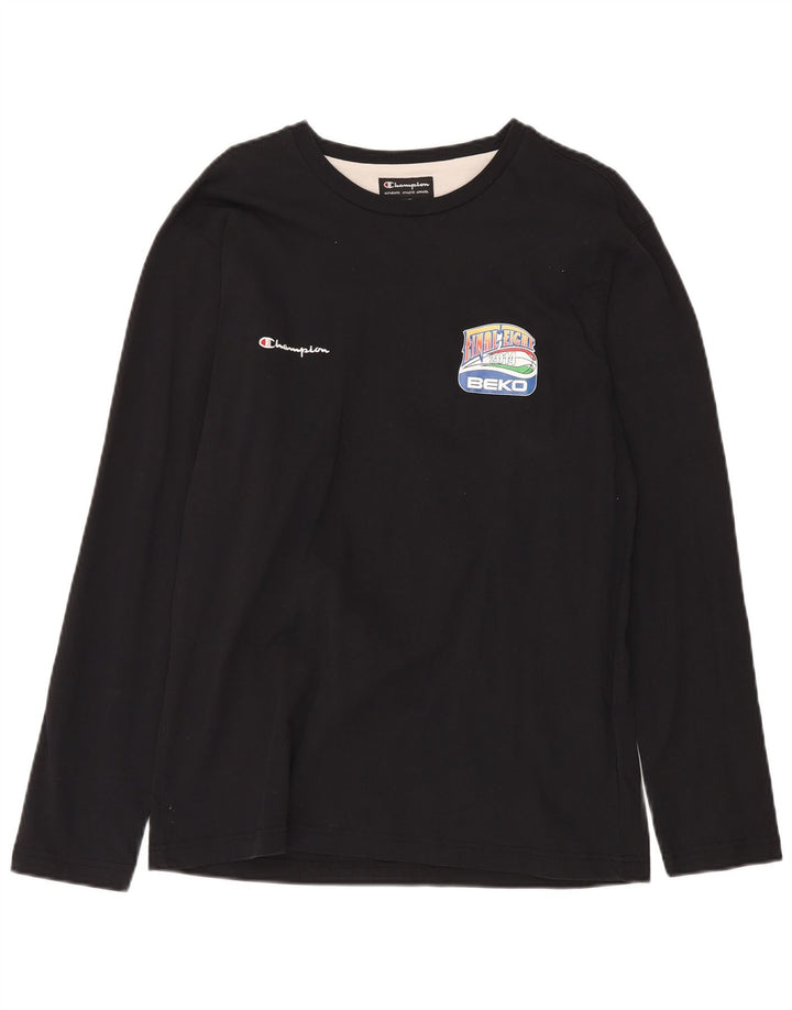 CHAMPION Mens Graphic Top Long Sleeve Large Black Cotton