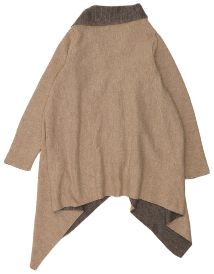 Zara Mens Asymmetric Cardigan Sweater UK 14 Medium Beige Colourblock