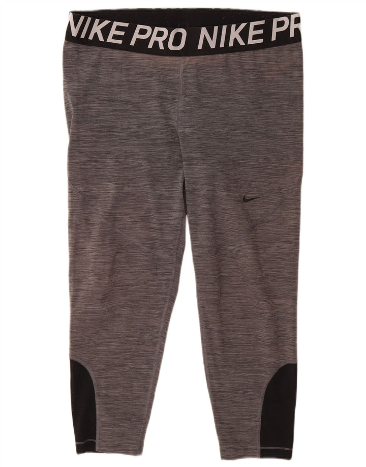 NIKE Womens Dri Fit Graphic Capri Leggings UK 20 2XL  Grey Colourblock