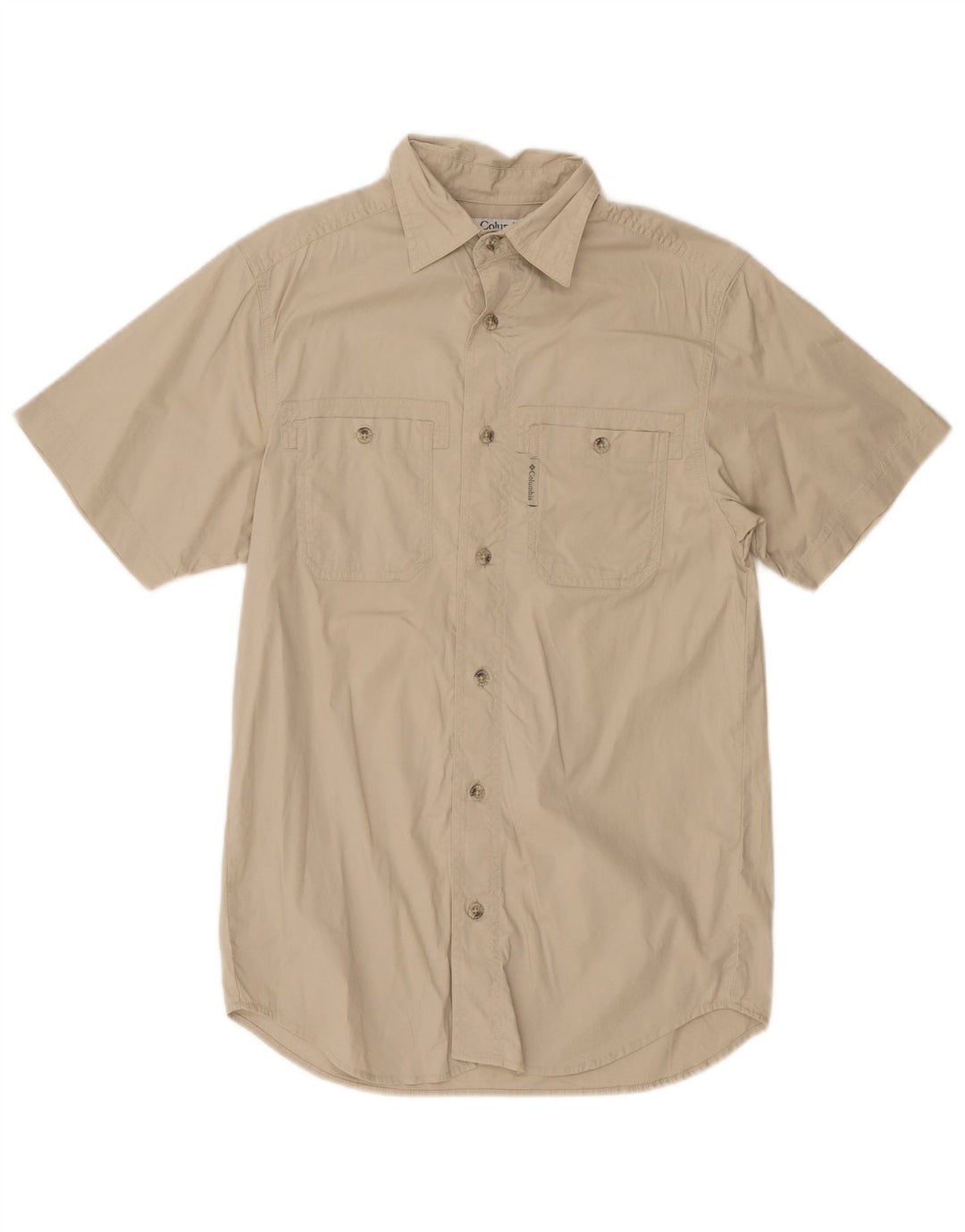 Columbia Mens Short Sleeve Shirt Small Beige Cotton