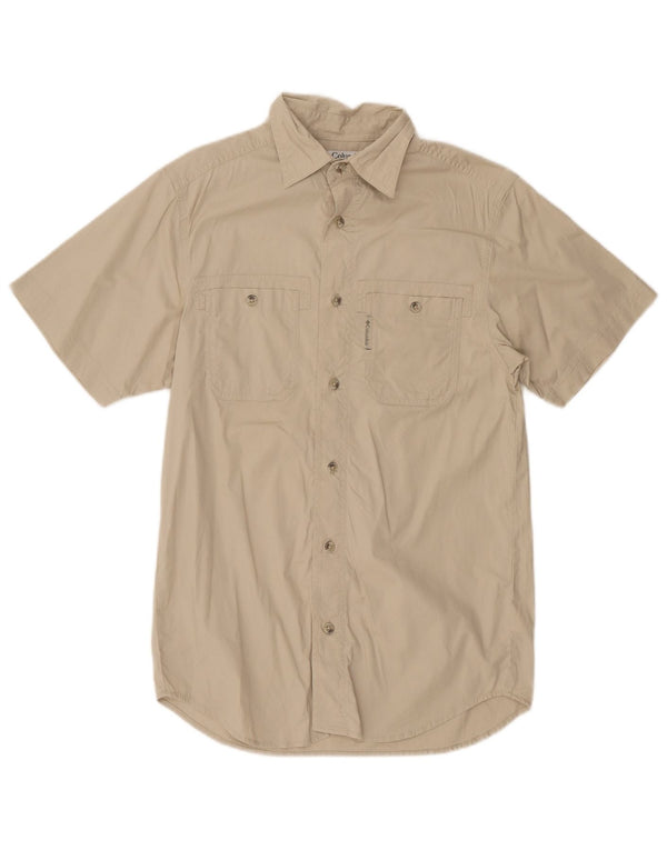 Columbia Mens Short Sleeve Shirt Small Beige Cotton