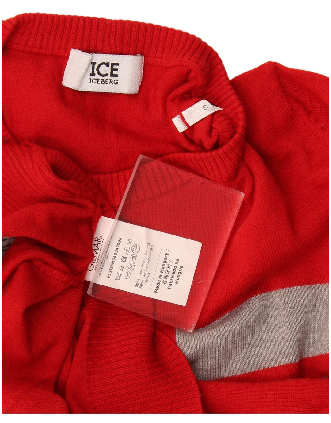 Iceberg Womens Crew Neck Jumper Sweater UK 10 Small Red Colourblock Wool