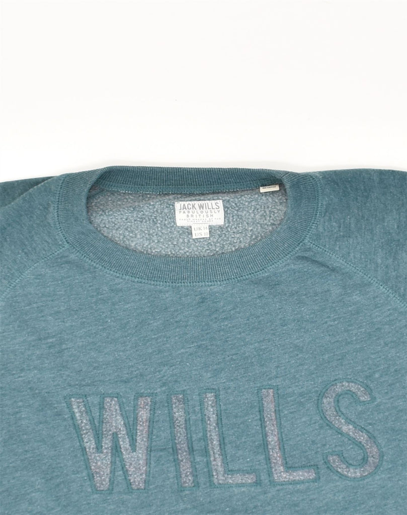 JACK WILLS Womens Graphic Sweatshirt Jumper UK 14 Large  Blue Cotton | Vintage Jack Wills | Thrift | Second-Hand Jack Wills | Used Clothing | Messina Hembry 