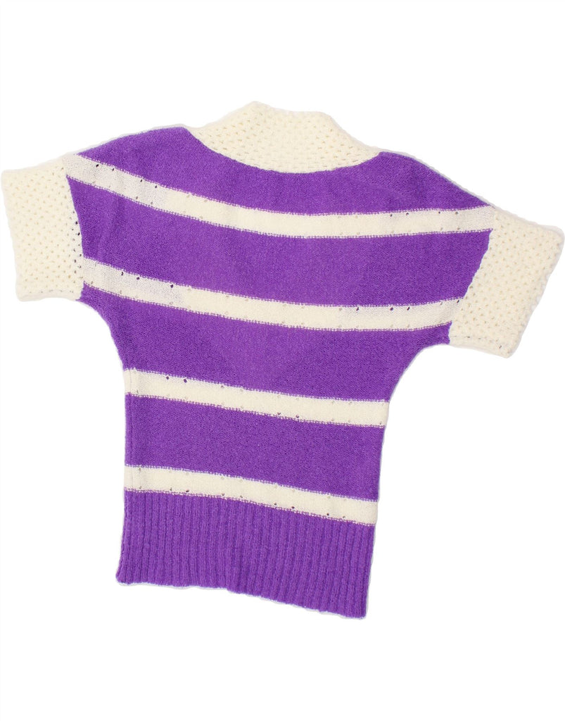 VINTAGE Womens Short Sleeve V-Neck Jumper Sweater IT 38 XS Purple Striped | Vintage Vintage | Thrift | Second-Hand Vintage | Used Clothing | Messina Hembry 