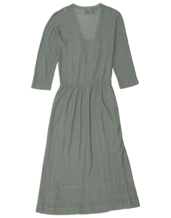 Vintage Womens 3/4 Sleeve Maxi Dress IT 44 Medium Green Linen Bohemian