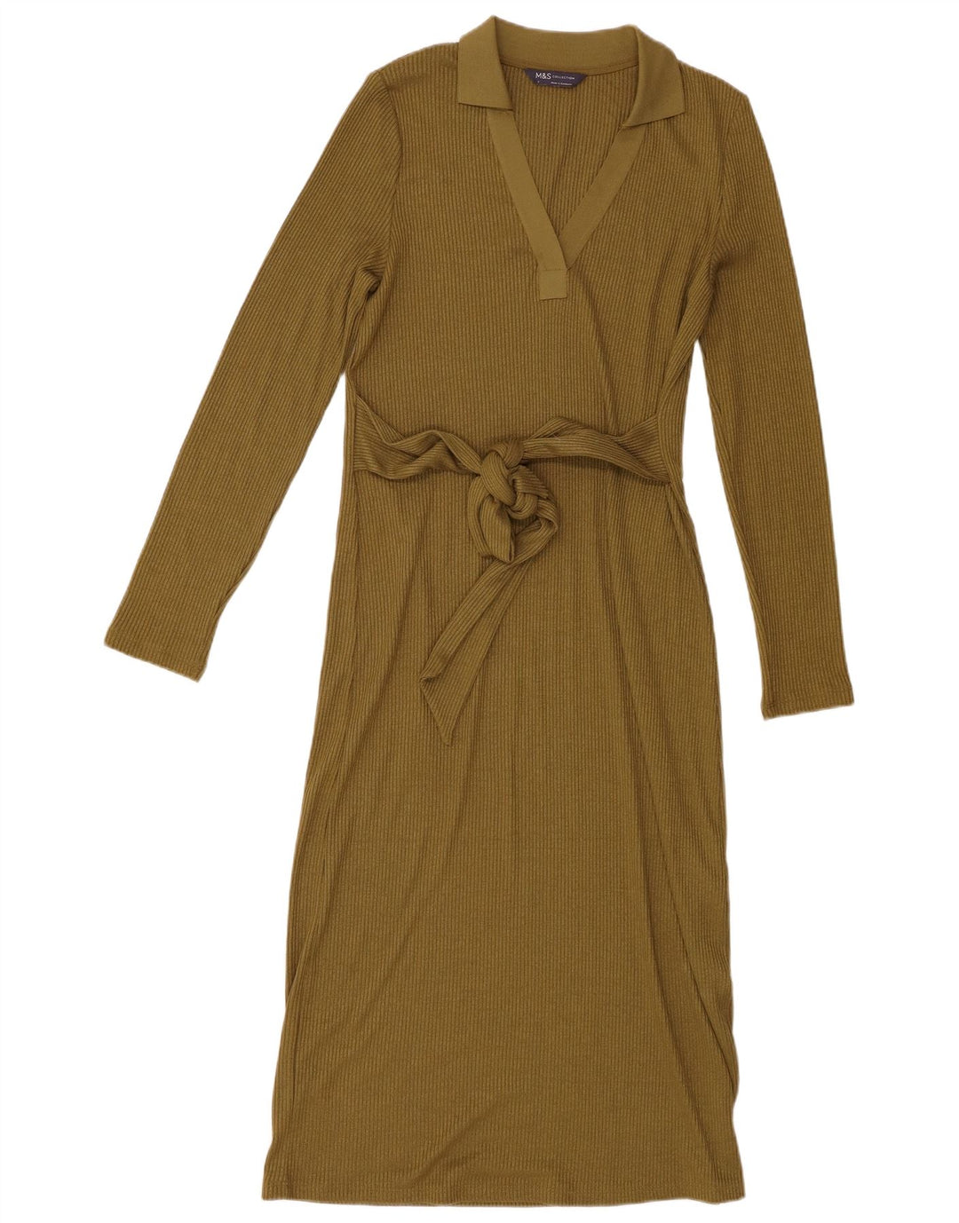 Marks & Spencer Womens Long Sleeve Jumper Dress UK 8 Small Khaki Polyester