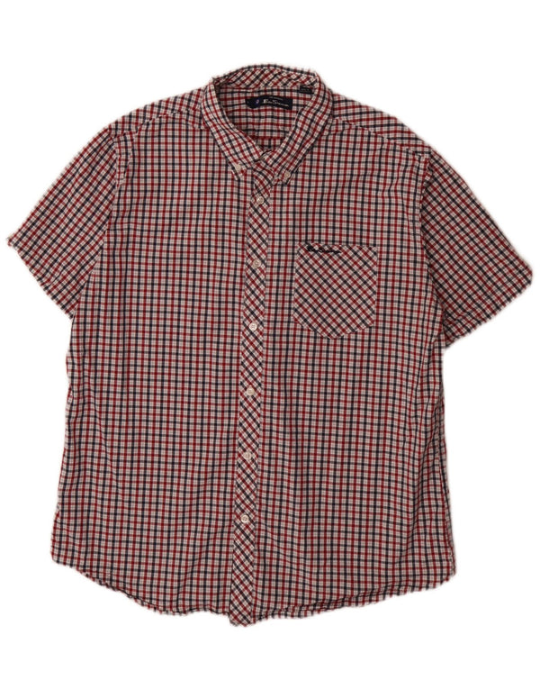 Ben Sherman Mens Short Sleeve Regular Fit Shirt XL Red Plaid Cotton