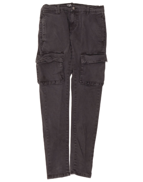 Zara Mens Slim Cargo Trousers EU 38 Small W30 L30 Grey Cotton