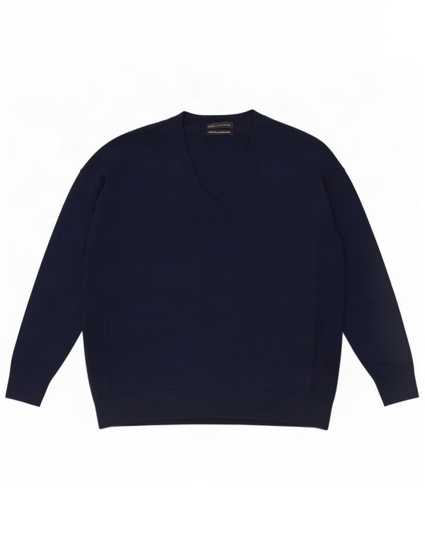 Marks & Spencer Mens V-Neck Jumper Sweater Medium Navy Blue Wool