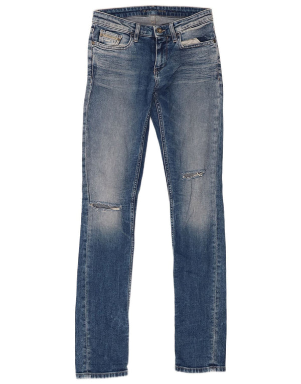Calvin Klein Womens Distressed Skinny Jeans W25 L32 Blue Cotton