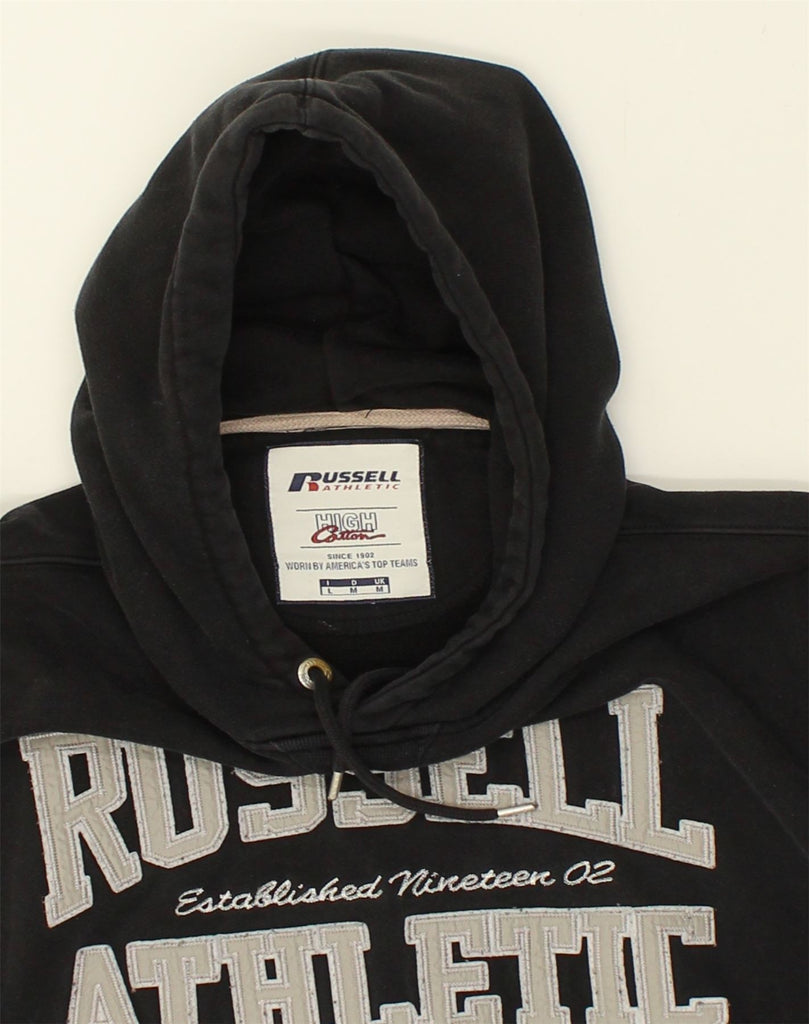 RUSSEL Mens Graphic Hoodie Jumper Medium Black Cotton | Vintage RUSSEL | Thrift | Second-Hand RUSSEL | Used Clothing | Messina Hembry 