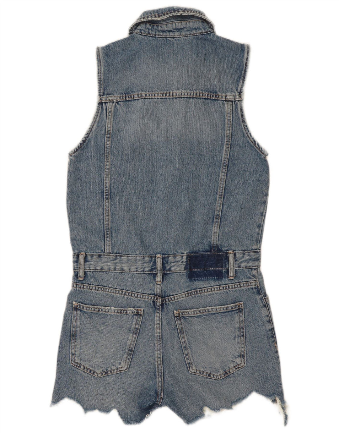 Zara Womens Sleeveless Denim Playsuit UK 10 Small Blue Cotton