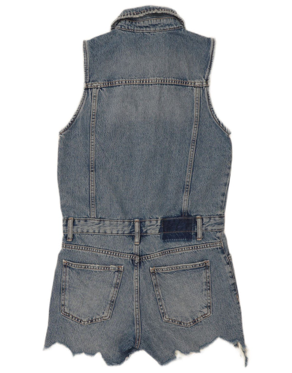 Zara Womens Sleeveless Denim Playsuit UK 10 Small Blue Cotton
