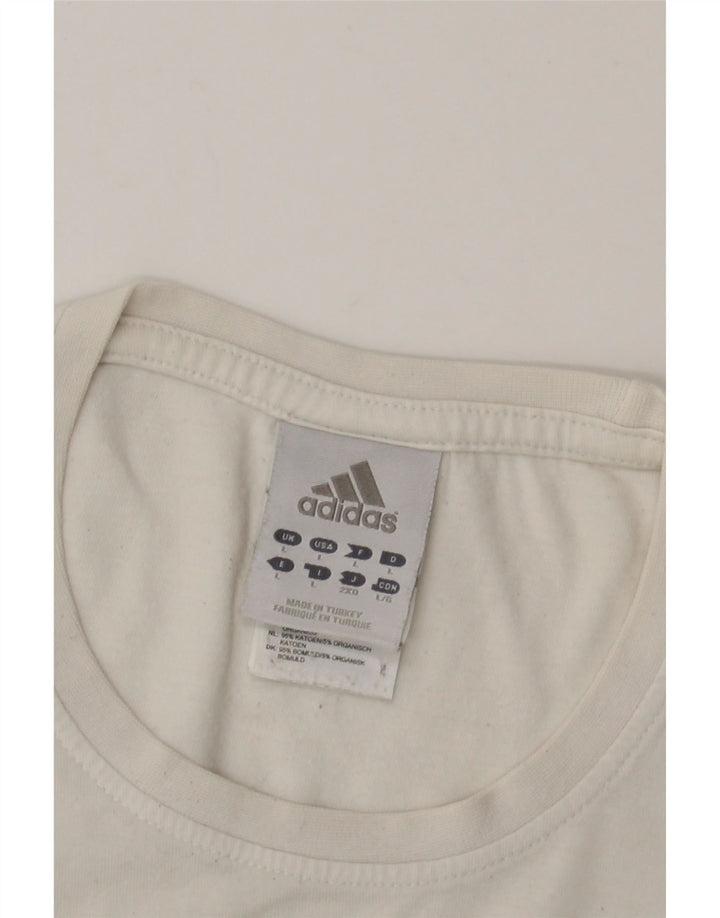 ADIDAS Mens Graphic T-Shirt Top Large Off White Cotton Vintage Adidas and Second-Hand Adidas from Messina Hembry 
