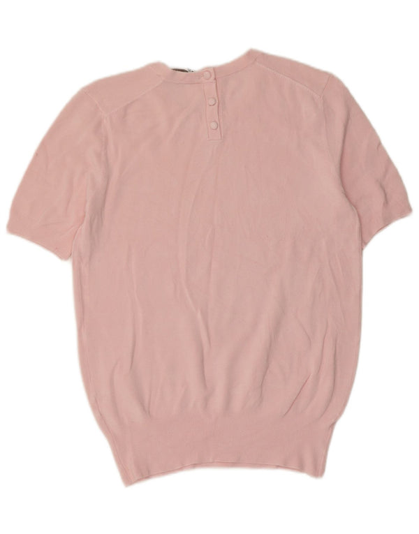Zara Womens Short Sleeve Crew Neck Jumper Sweater UK 18 XL Pink