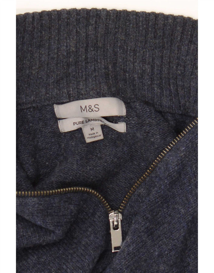 Marks & Spencer Mens Zip Neck Jumper Sweater Medium Navy Blue Lambswool