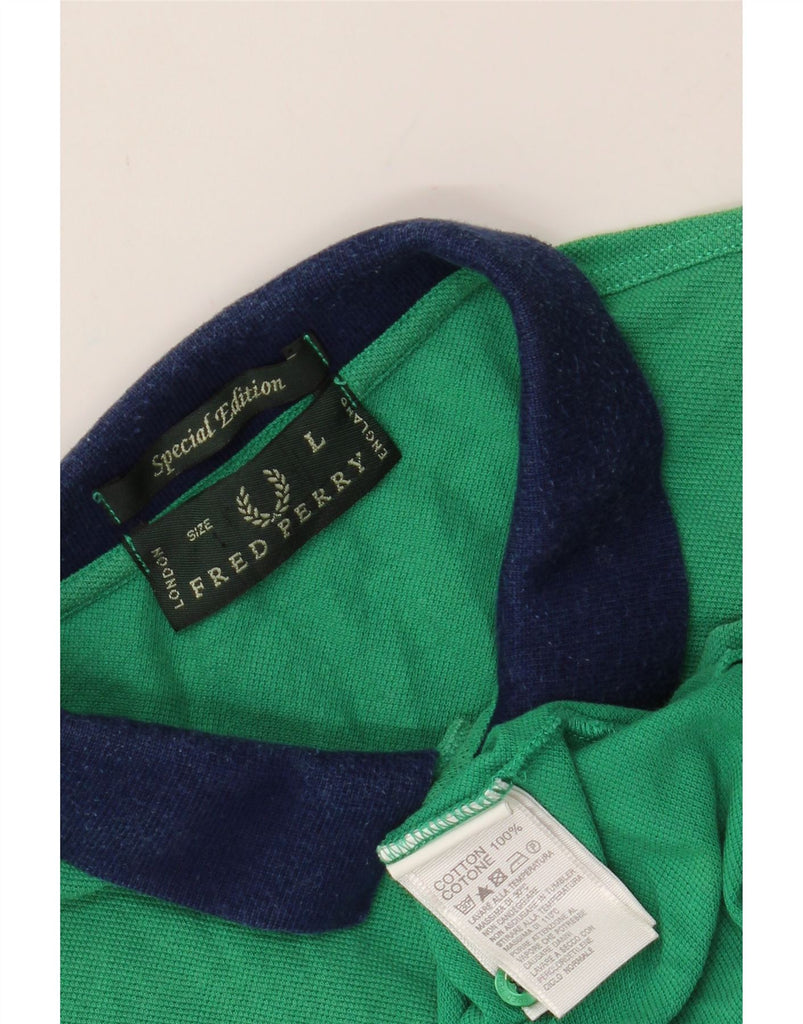 FRED PERRY Boys Polo Shirt 15-16 Years Large Green Cotton Vintage Fred Perry and Second-Hand Fred Perry from Messina Hembry 