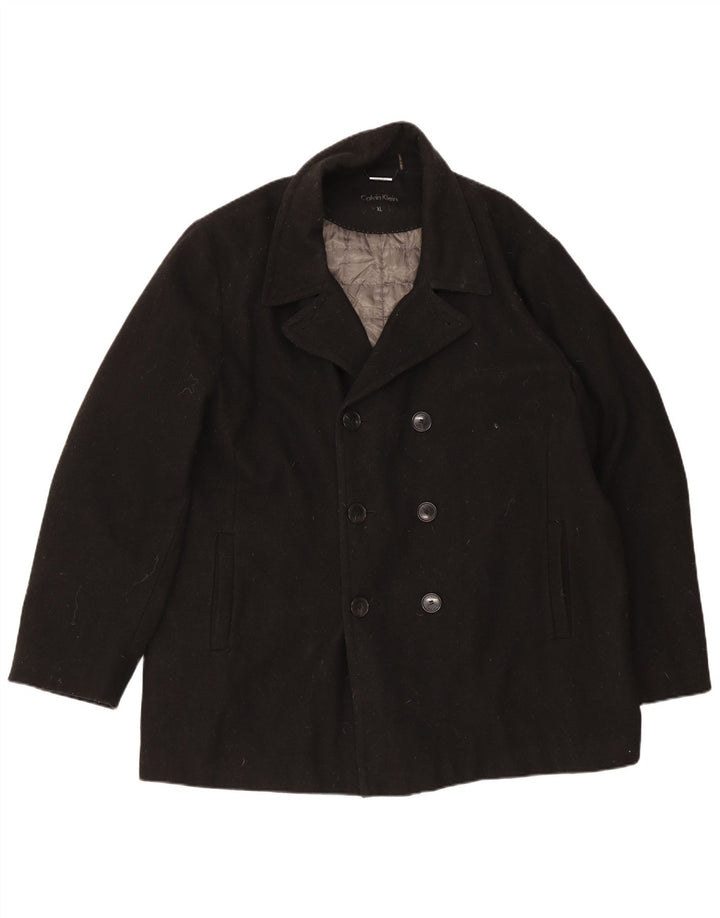 Calvin Klein Mens Double Breasted Coat UK 42 XL Black Wool