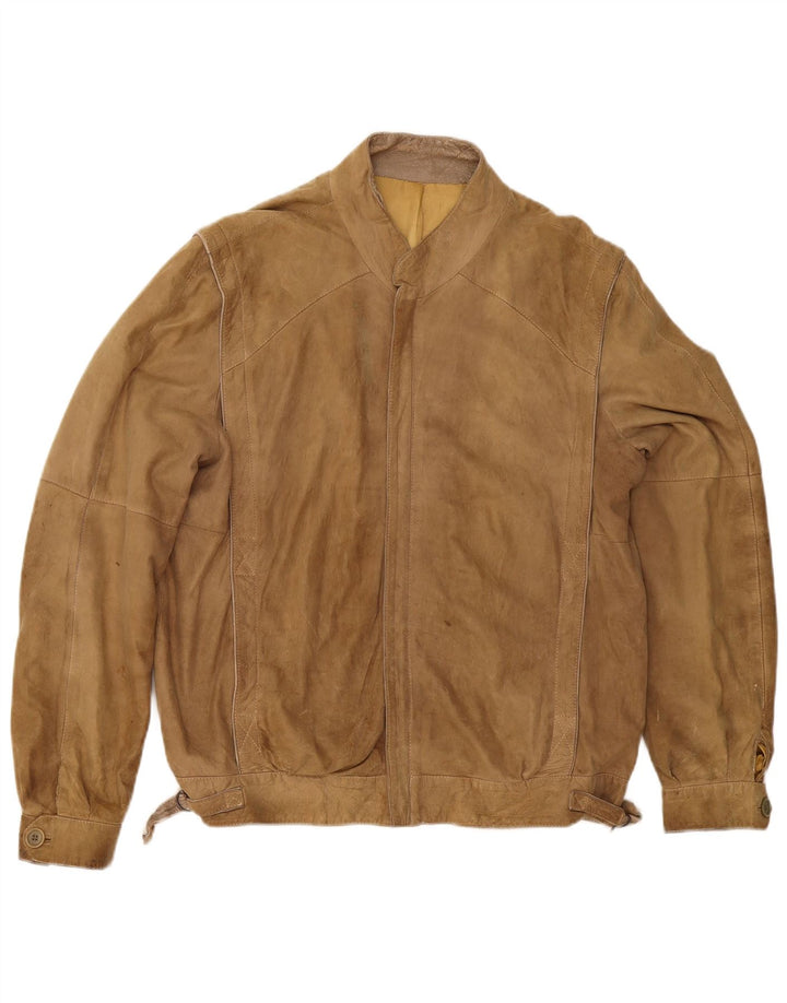 Vintage Mens Leather Jacket UK 40 Large Beige