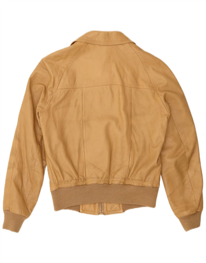 VINTAGE Womens Leather Jacket IT 50 XL Beige