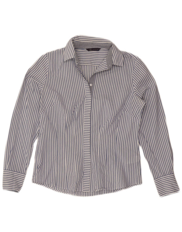 Marks & Spencer Womens Shirt UK 12 Medium Navy Blue Pinstripe Cotton