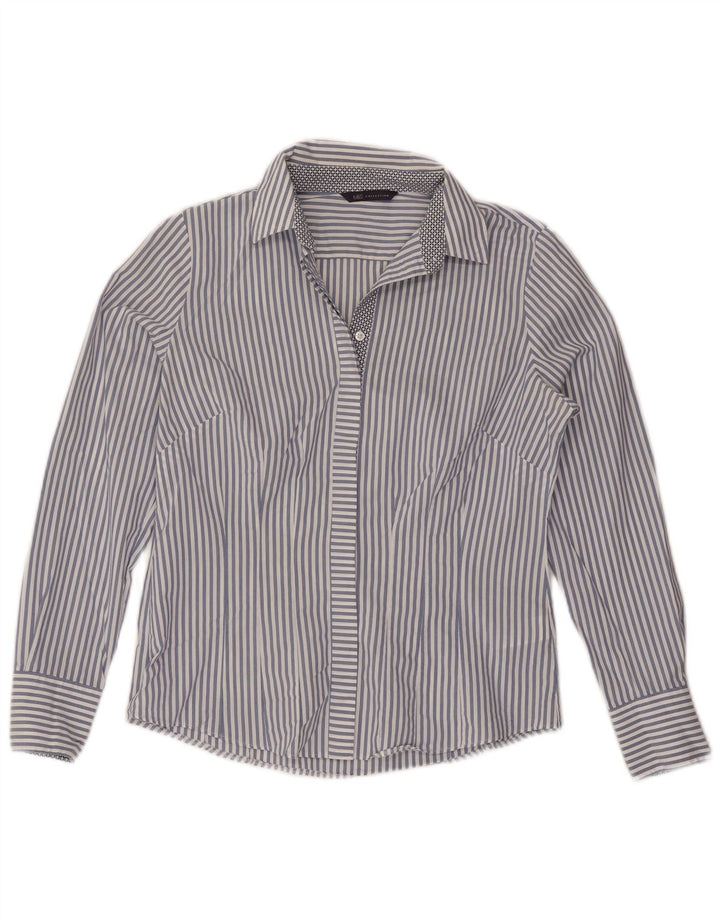 Marks & Spencer Womens Shirt UK 12 Medium Navy Blue Pinstripe Cotton