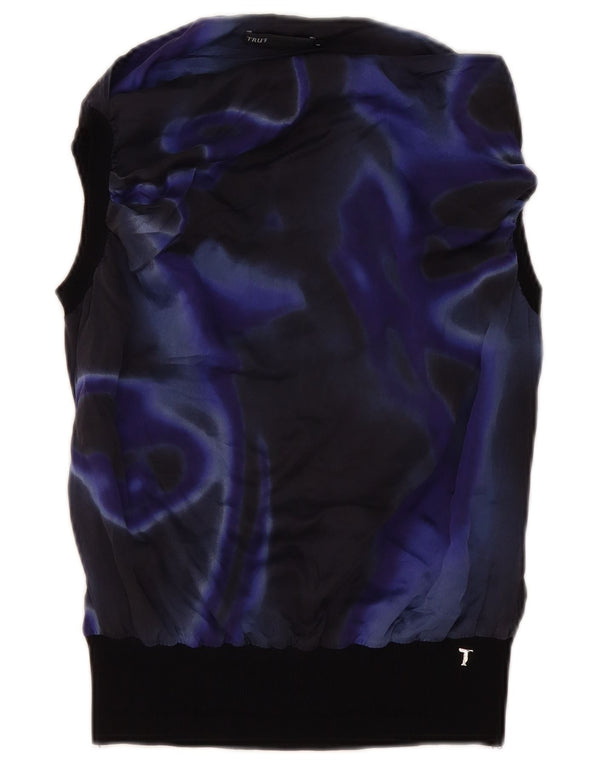 Trussardi Womens Sleeveless Blouse Top UK 16 Large Navy Blue Tie Dye Silk