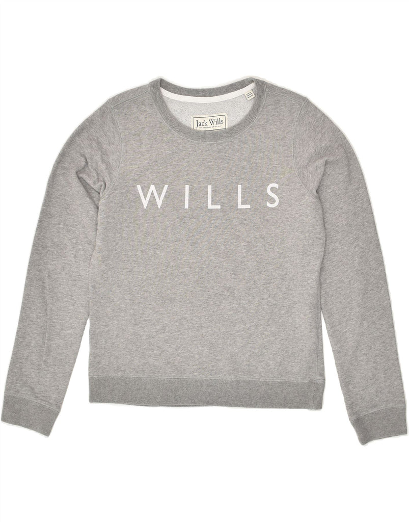 JACK WILLS Womens Graphic Sweatshirt Jumper UK 8 Small  Grey Cotton | Vintage Jack Wills | Thrift | Second-Hand Jack Wills | Used Clothing | Messina Hembry 