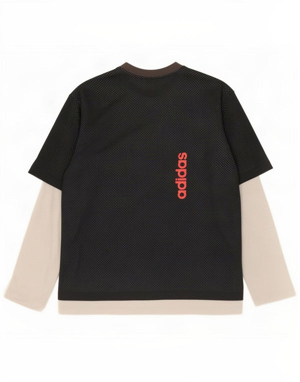 Adidas Mens Graphic Top Long Sleeve Large Black Colourblock Cotton