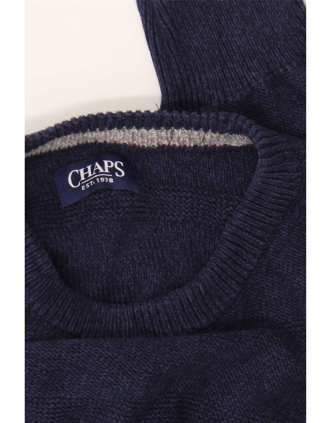 Chaps Mens Boat Neck Jumper Sweater Medium Navy Blue Striped