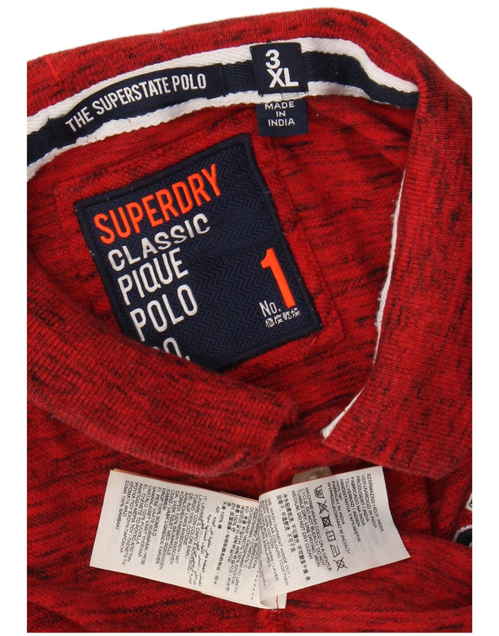 SUPERDRY Mens Graphic Polo Shirt 3XL Red Flecked Cotton