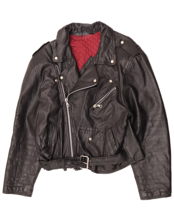 Vintage Mens Leather Biker Jacket IT 52 XL Black