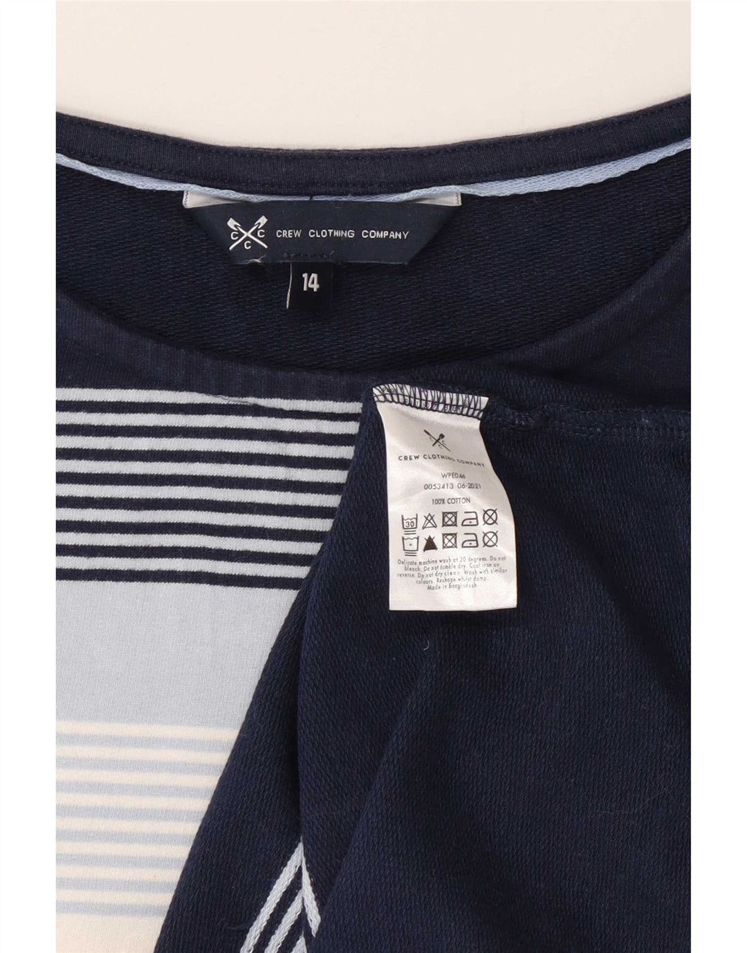Crew Clothing Womens Top Long Sleeve UK 14 Medium Navy Blue Striped