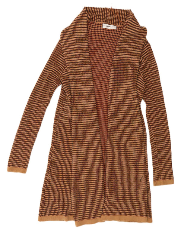 Zara Womens Longline Open Cardigan Sweater UK 10 Small Brown Geometric