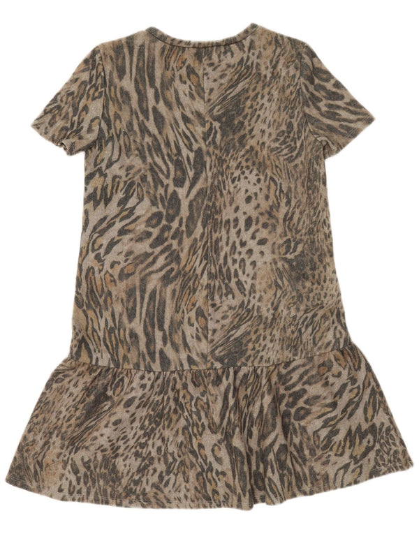Zara Womens Drop Waist Dress UK 10 Small Grey Animal Print
