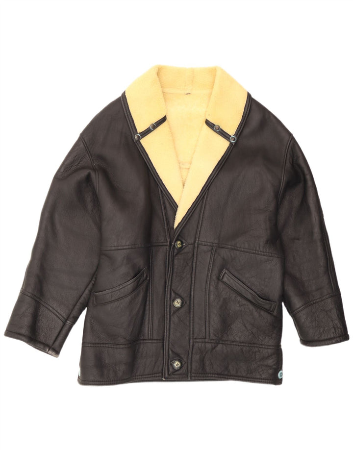 Vintage Mens Sherpa Leather Jacket UK 40 Large Black