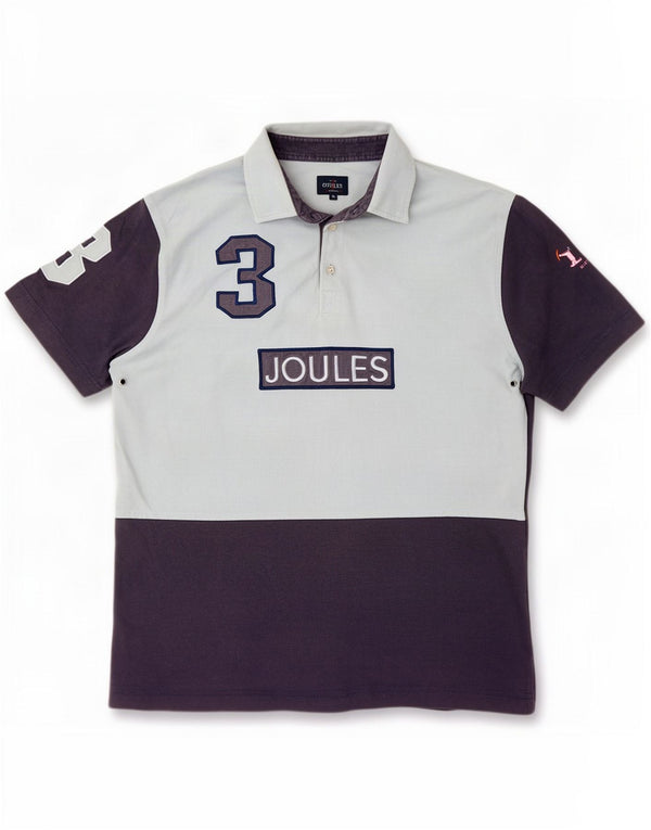 Joules Mens Graphic Polo Shirt Large Blue Colourblock Cotton