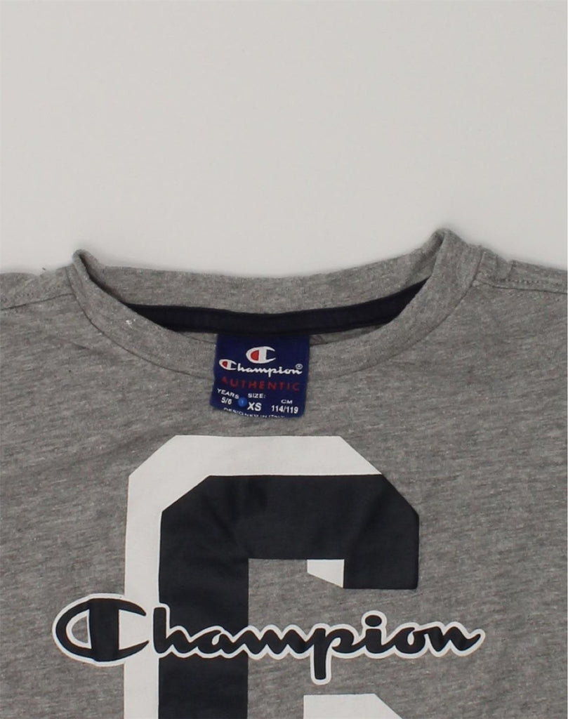 CHAMPION Boys Graphic Top Long Sleeve 5-6 Years XS Grey Cotton | Vintage Champion | Thrift | Second-Hand Champion | Used Clothing | Messina Hembry 