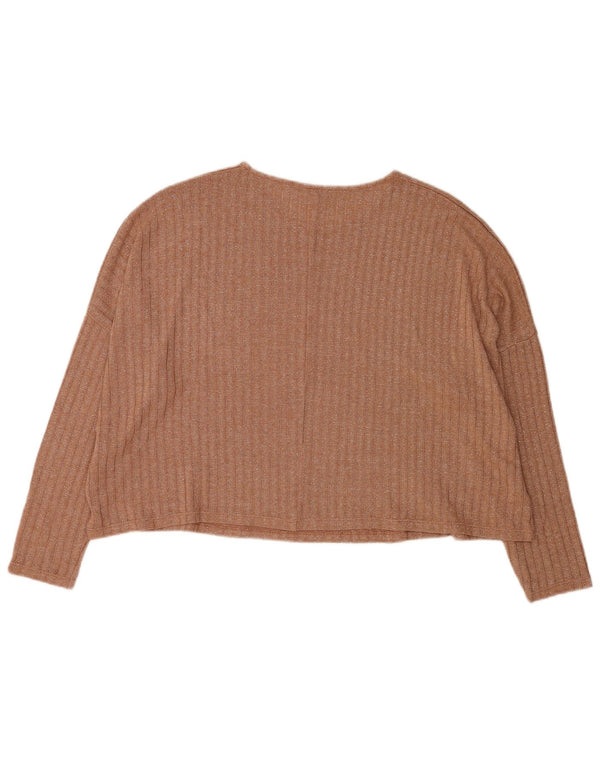 Zara Womens Crop 3/4 Sleeve Oversized Top Long Sleeve UK 16 Large Brown