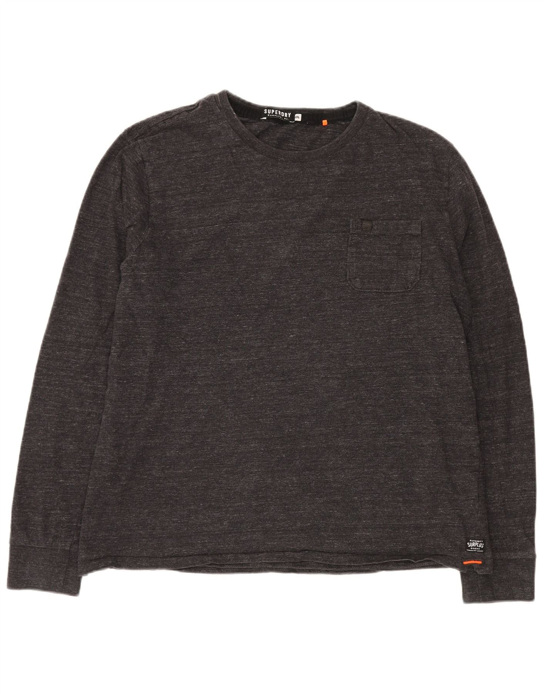 SUPERDRY Mens Top Long Sleeve 2XL Grey Flecked Cotton