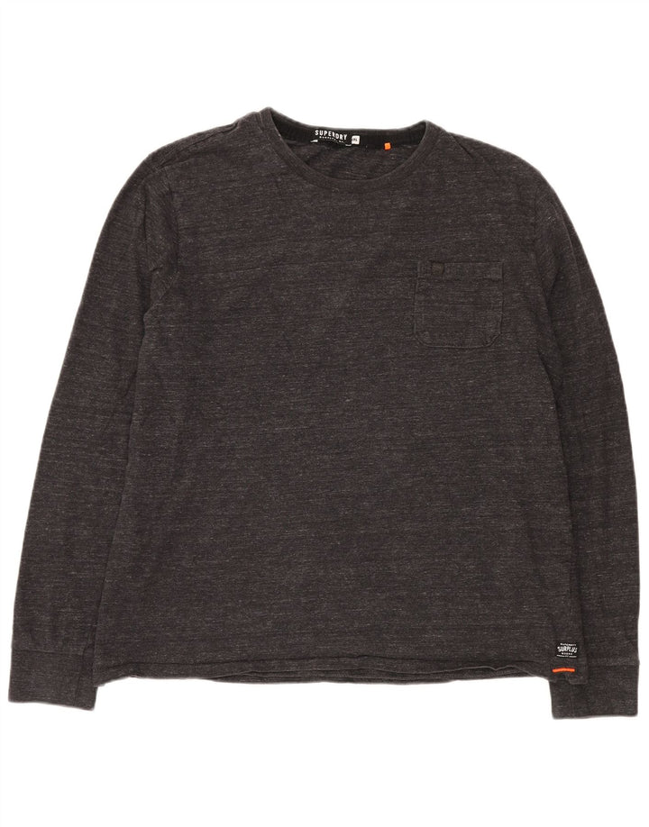 SUPERDRY Mens Top Long Sleeve 2XL Grey Flecked Cotton