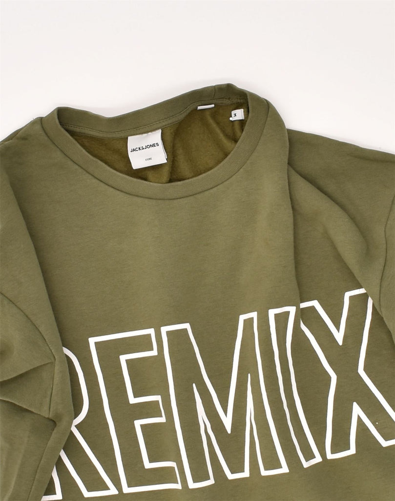 JACK & JONES Mens Graphic Sweatshirt Jumper Medium Khaki Cotton | Vintage Jack & Jones | Thrift | Second-Hand Jack & Jones | Used Clothing | Messina Hembry 