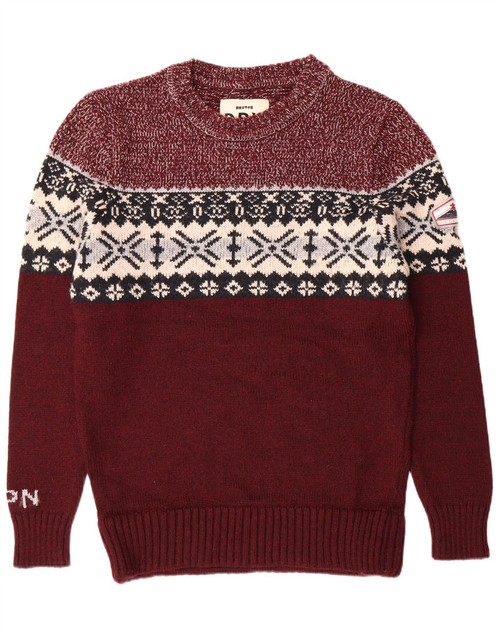 SUPERDRY Mens Crew Neck Jumper Sweater XL Burgundy Fair Isle Classic